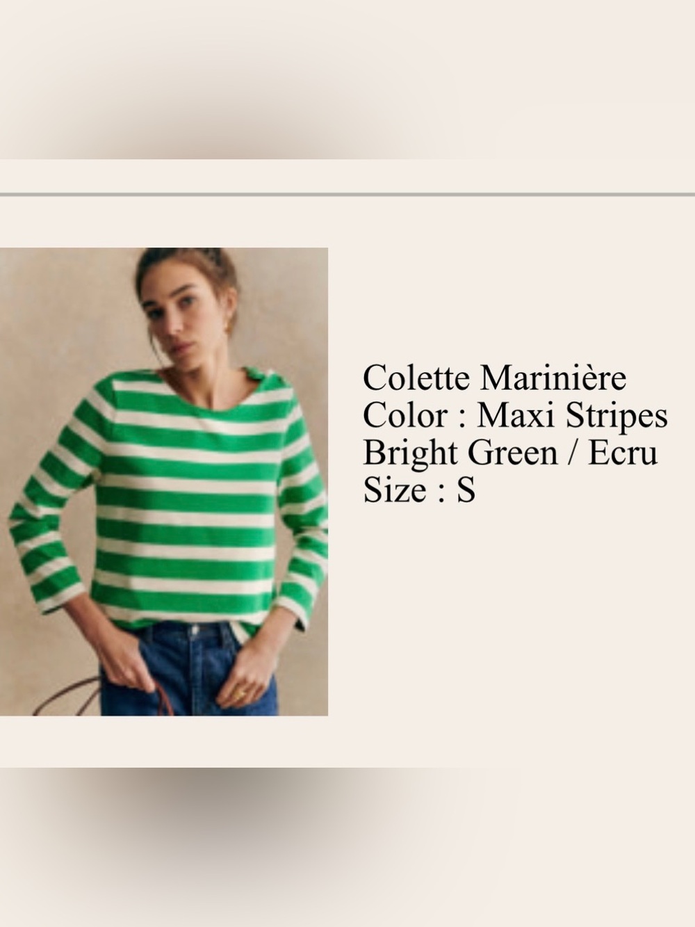 Sezane Colette Mariniere Maxi Stripe Boatneck Top Bright Green and Ecru small